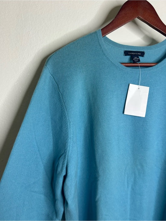 Land's End 100% Cashmere Teal Blue Crew Neck Knit Sweater