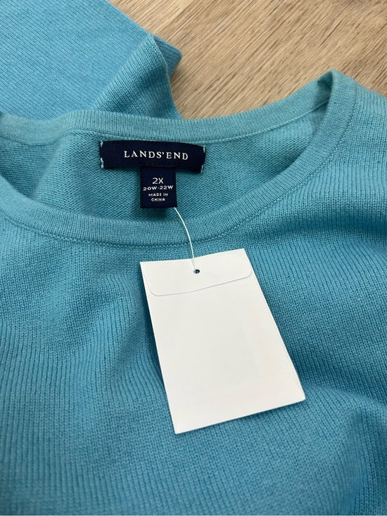 Land's End 100% Cashmere Teal Blue Crew Neck Knit Sweater