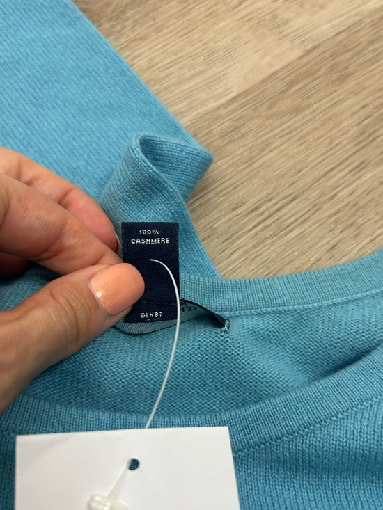 Land's End 100% Cashmere Teal Blue Crew Neck Knit Sweater