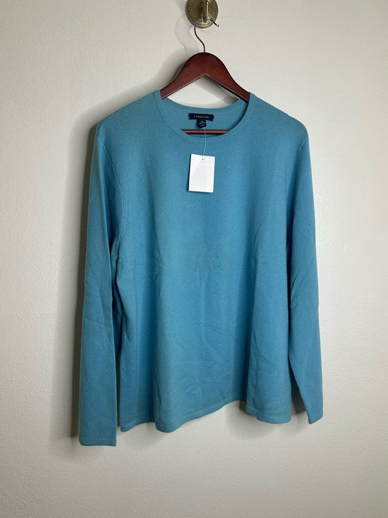 Land's End 100% Cashmere Teal Blue Crew Neck Knit Sweater