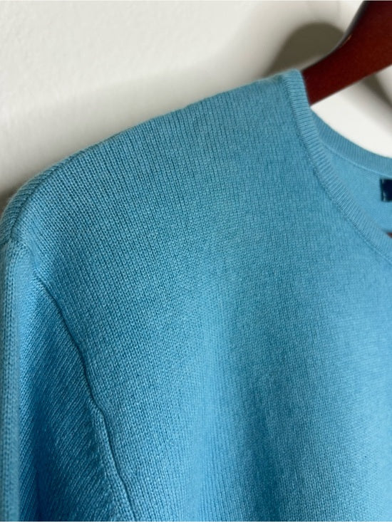 Land's End 100% Cashmere Teal Blue Crew Neck Knit Sweater