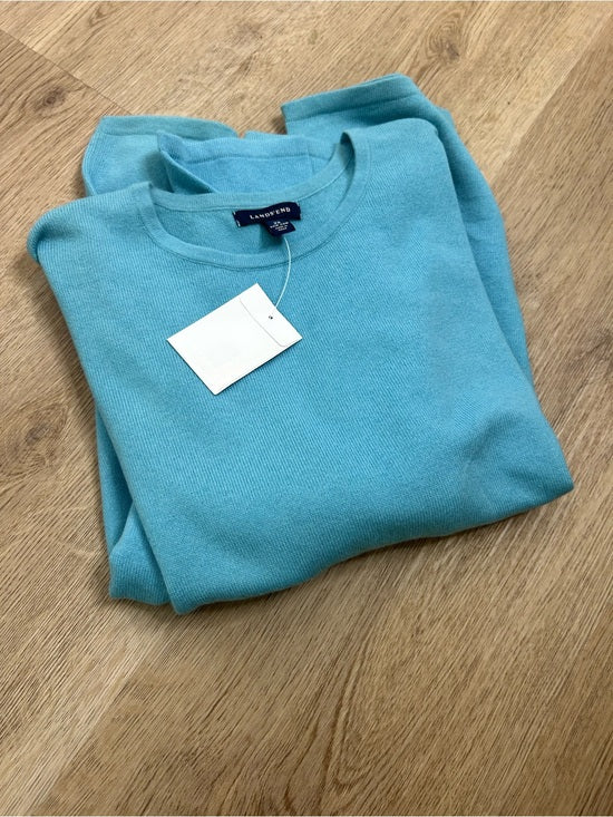 Land's End 100% Cashmere Teal Blue Crew Neck Knit Sweater