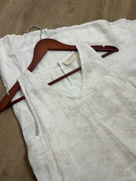Reistor 100% Hemp White Cream Eyelet Floral Tank Midi Dress Relaxed Fit