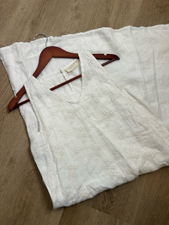 Reistor 100% Hemp White Cream Eyelet Floral Tank Midi Dress Relaxed Fit