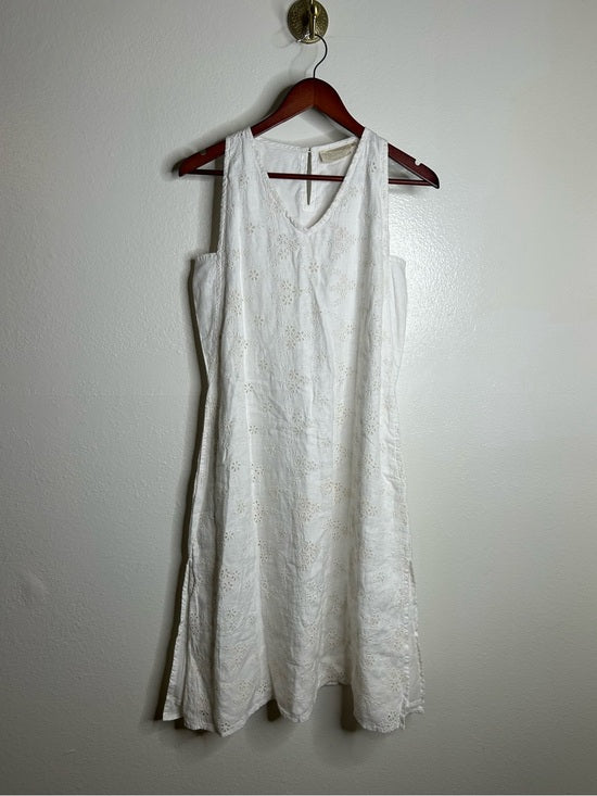 Reistor 100% Hemp White Cream Eyelet Floral Tank Midi Dress Relaxed Fit
