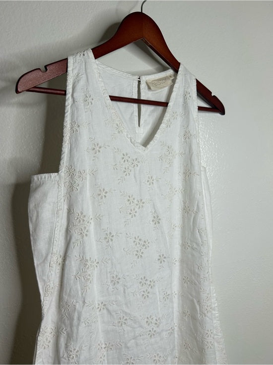 Reistor 100% Hemp White Cream Eyelet Floral Tank Midi Dress Relaxed Fit