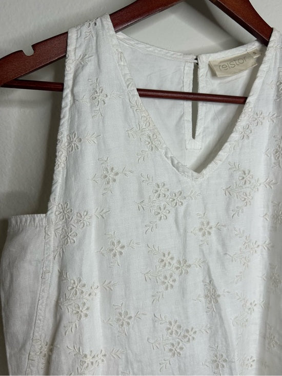 Reistor 100% Hemp White Cream Eyelet Floral Tank Midi Dress Relaxed Fit