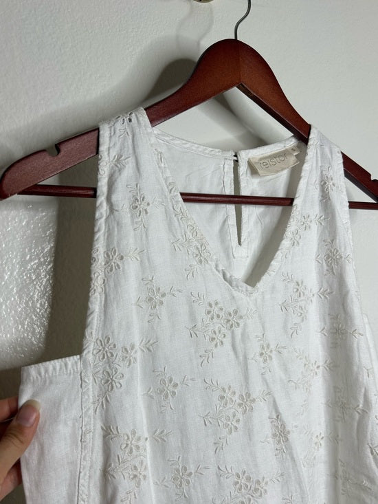 Reistor 100% Hemp White Cream Eyelet Floral Tank Midi Dress Relaxed Fit