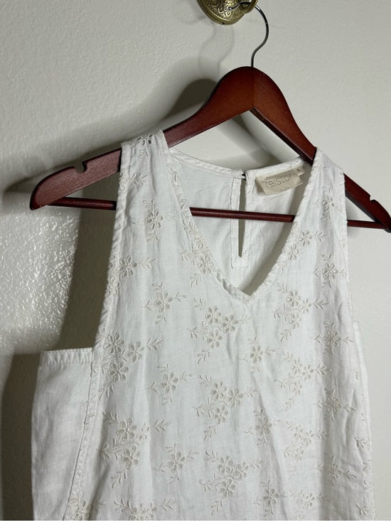 Reistor 100% Hemp White Cream Eyelet Floral Tank Midi Dress Relaxed Fit