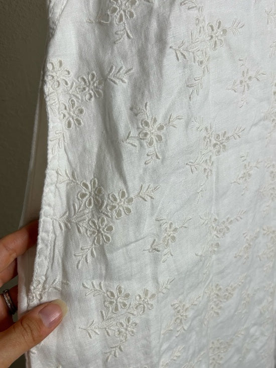 Reistor 100% Hemp White Cream Eyelet Floral Tank Midi Dress Relaxed Fit