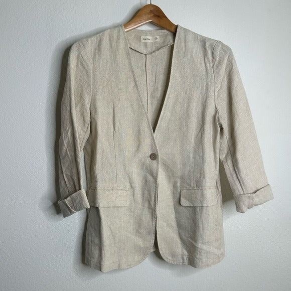 Grae Cove Grae Cove 100% Linen Tan One Button Lightweight Blazer Jacket - Linen