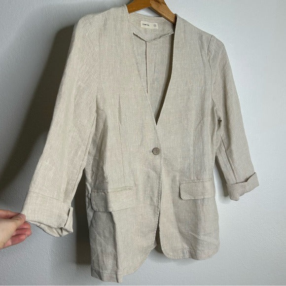 Grae Cove Grae Cove 100% Linen Tan One Button Lightweight Blazer Jacket - Linen