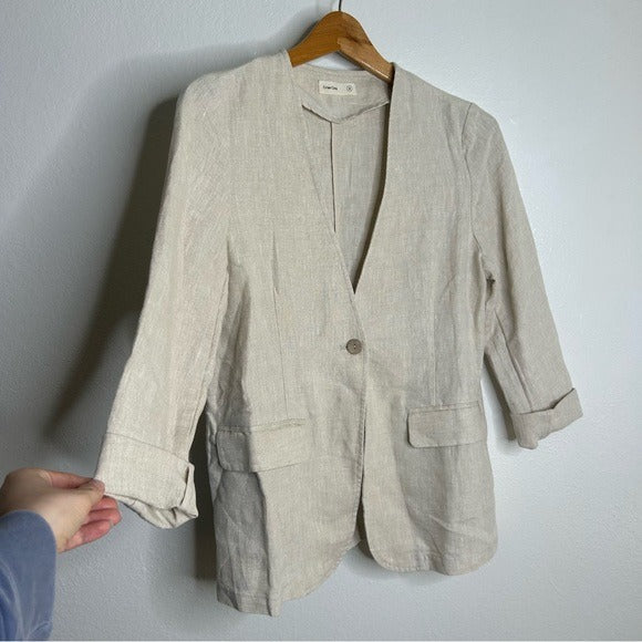 Grae Cove Grae Cove 100% Linen Tan One Button Lightweight Blazer Jacket - Linen