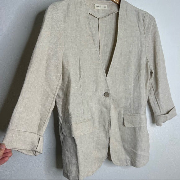 Grae Cove Grae Cove 100% Linen Tan One Button Lightweight Blazer Jacket - Linen