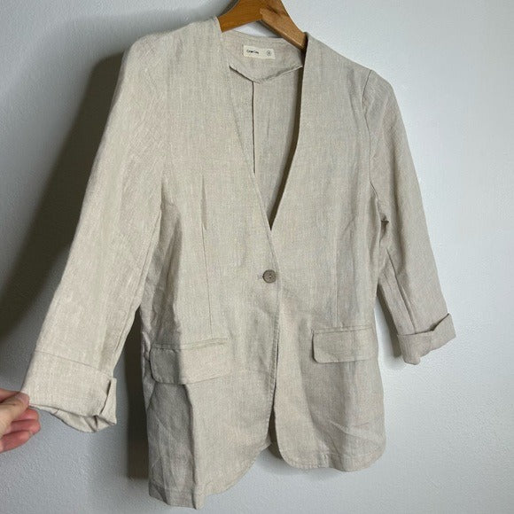 Grae Cove Grae Cove 100% Linen Tan One Button Lightweight Blazer Jacket - Linen