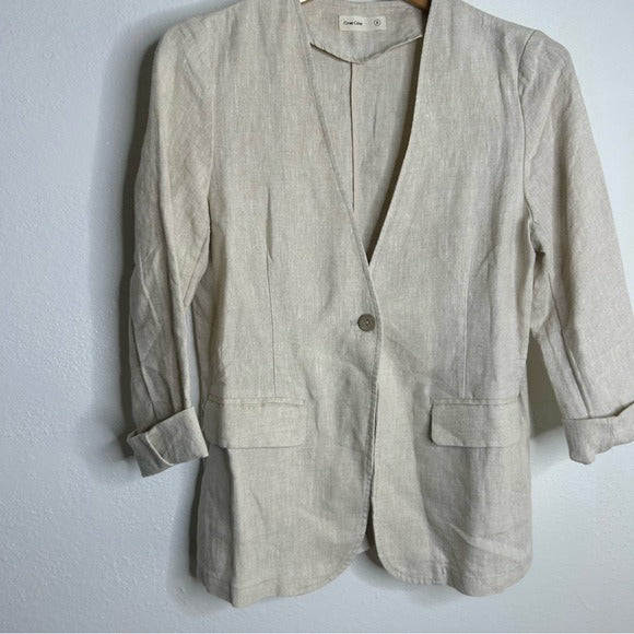 Grae Cove Grae Cove 100% Linen Tan One Button Lightweight Blazer Jacket - Linen