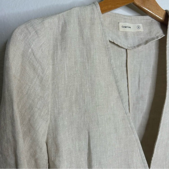 Grae Cove 100% Linen Tan One Button Lightweight Blazer Jacket
