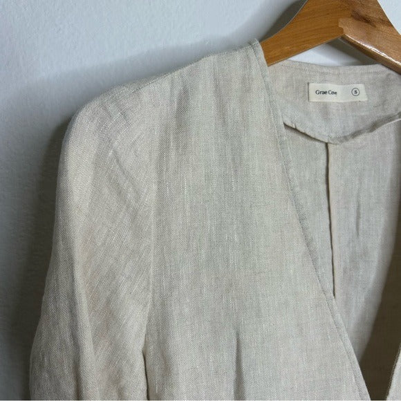 Grae Cove 100% Linen Tan One Button Lightweight Blazer Jacket