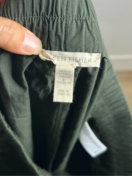Eileen Fisher 100% Organic Cotton Army Green Barrel Cropped Ankle Pant