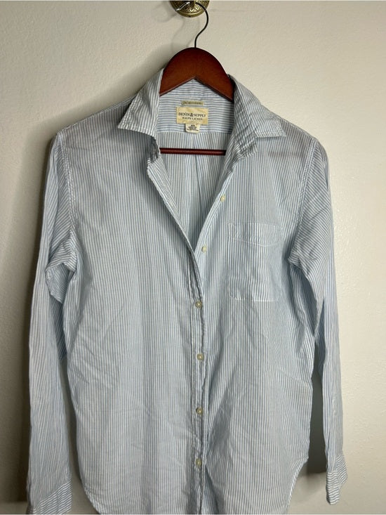 Ralph Lauren Denim &amp; Supply 100% Cotton RL Boyfriend Blue Stripe Button Down