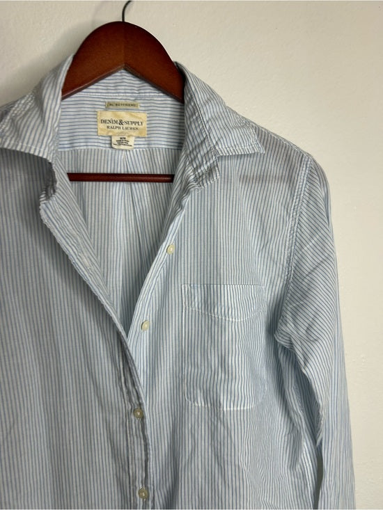 Ralph Lauren Denim &amp; Supply 100% Cotton RL Boyfriend Blue Stripe Button Down