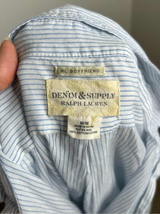 Ralph Lauren Denim &amp; Supply 100% Cotton RL Boyfriend Blue Stripe Button Down