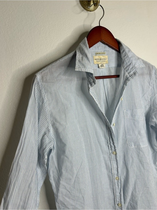 Ralph Lauren Denim &amp; Supply 100% Cotton RL Boyfriend Blue Stripe Button Down