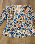 Derek Lam 10 Crosby 100% Cotton V-Neck Ruffle Blouse Floral White