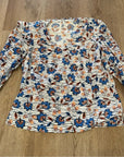 Derek Lam 10 Crosby 100% Cotton V-Neck Ruffle Blouse Floral White