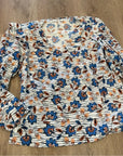 Derek Lam 10 Crosby 100% Cotton V-Neck Ruffle Blouse Floral White