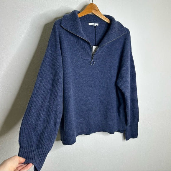 Unsubscribed Unsubscribed 100% Cashmere Quarter Zip Sweater in Classic Navy - Cashmere