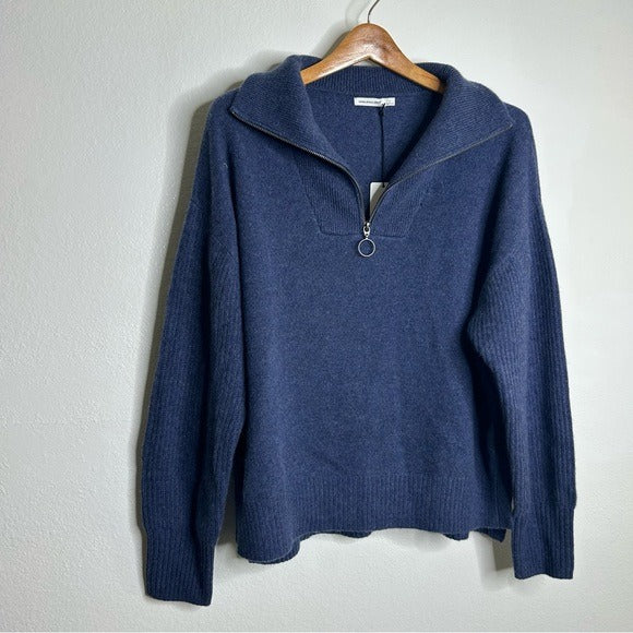 Unsubscribed Unsubscribed 100% Cashmere Quarter Zip Sweater in Classic Navy - Cashmere