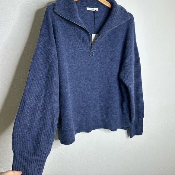 Unsubscribed Unsubscribed 100% Cashmere Quarter Zip Sweater in Classic Navy - Cashmere