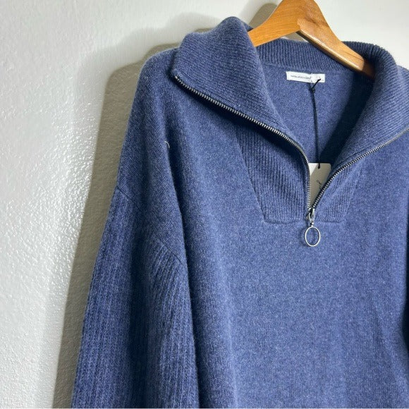 Unsubscribed Unsubscribed 100% Cashmere Quarter Zip Sweater in Classic Navy - Cashmere