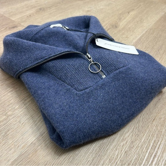 Unsubscribed Unsubscribed 100% Cashmere Quarter Zip Sweater in Classic Navy - Cashmere