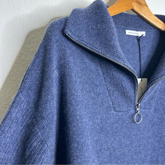 Unsubscribed 100% Cashmere Quarter Zip Sweater in Classic Navy