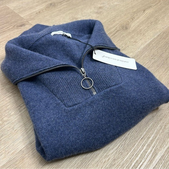 Unsubscribed 100% Cashmere Quarter Zip Sweater in Classic Navy