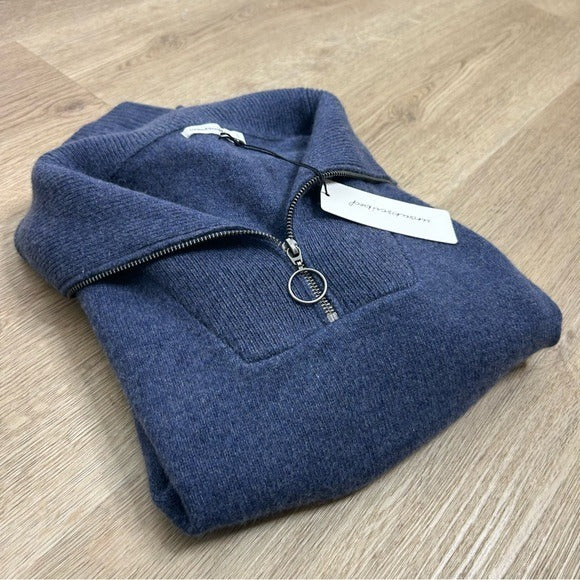 Unsubscribed 100% Cashmere Quarter Zip Sweater in Classic Navy