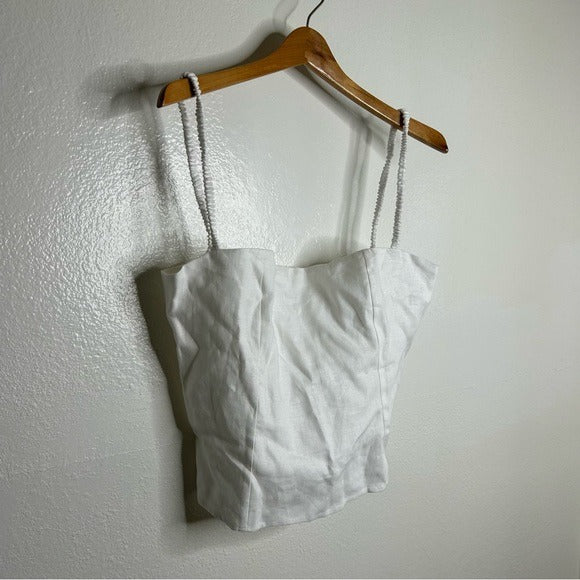 Reformation Reformation 100% Linen White Strappy Corset Tank Top - Linen