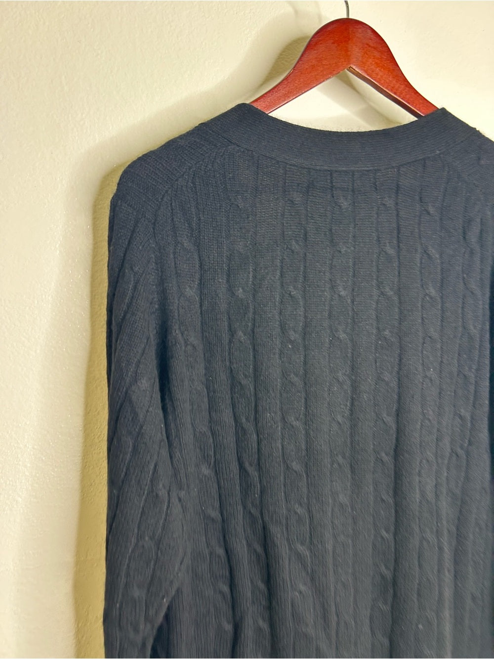 Bloomingdale's 100% Cashmere Black Cable Knit Button Down Cardigan Sweater