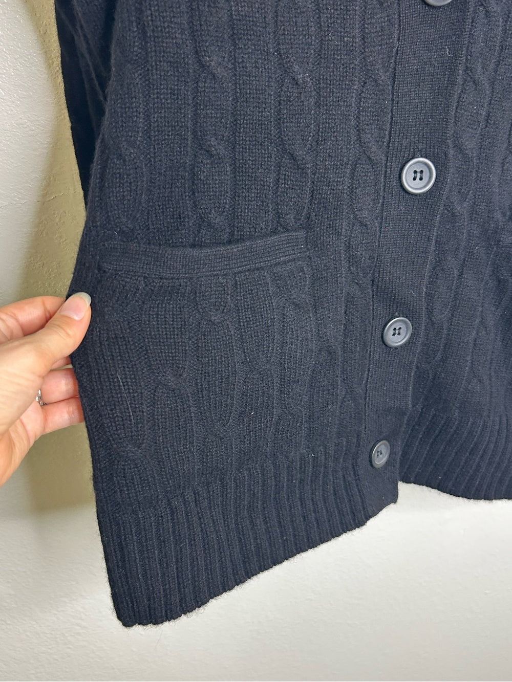 Bloomingdale's 100% Cashmere Black Cable Knit Button Down Cardigan Sweater