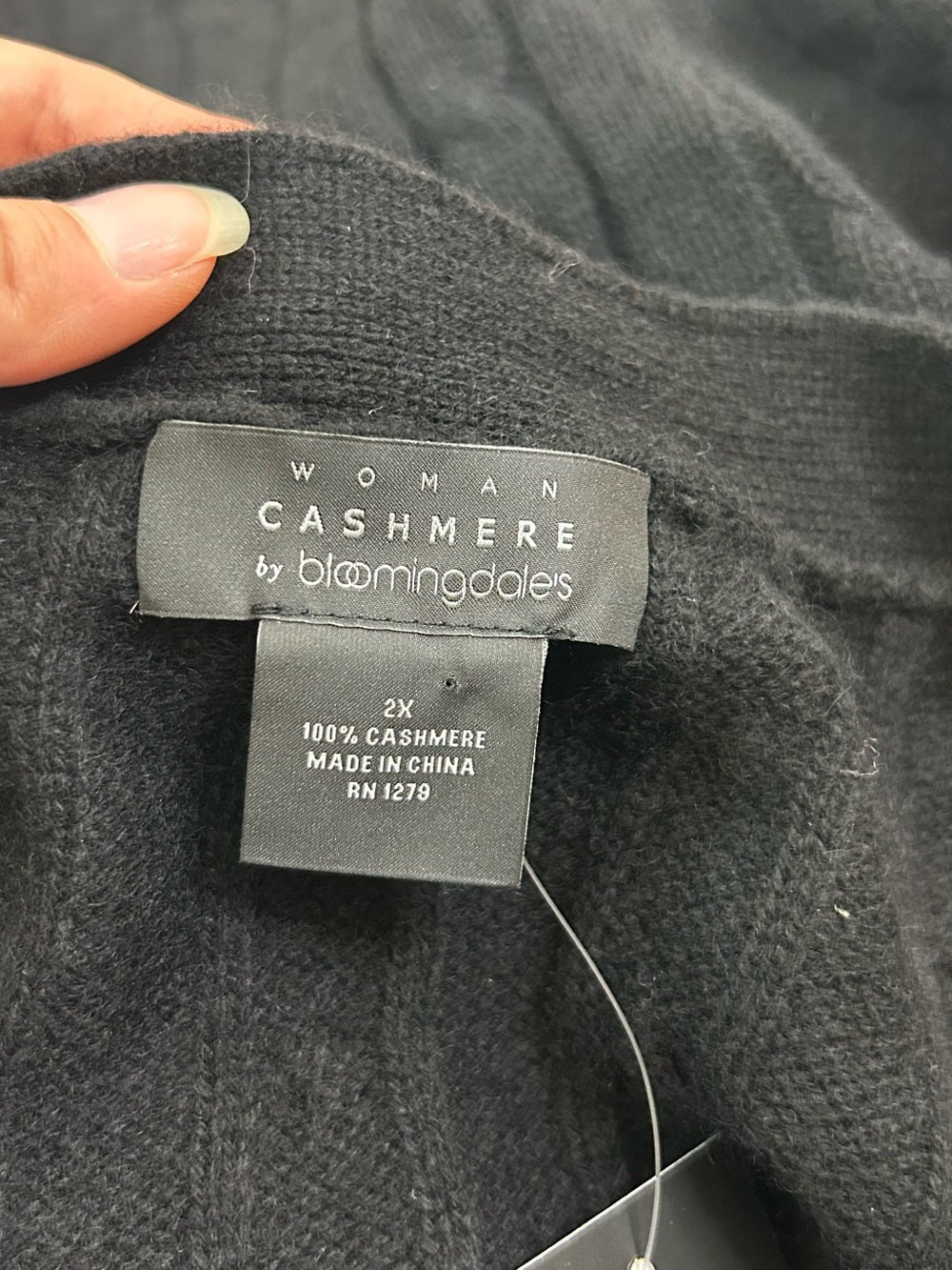Bloomingdale's 100% Cashmere Black Cable Knit Button Down Cardigan Sweater