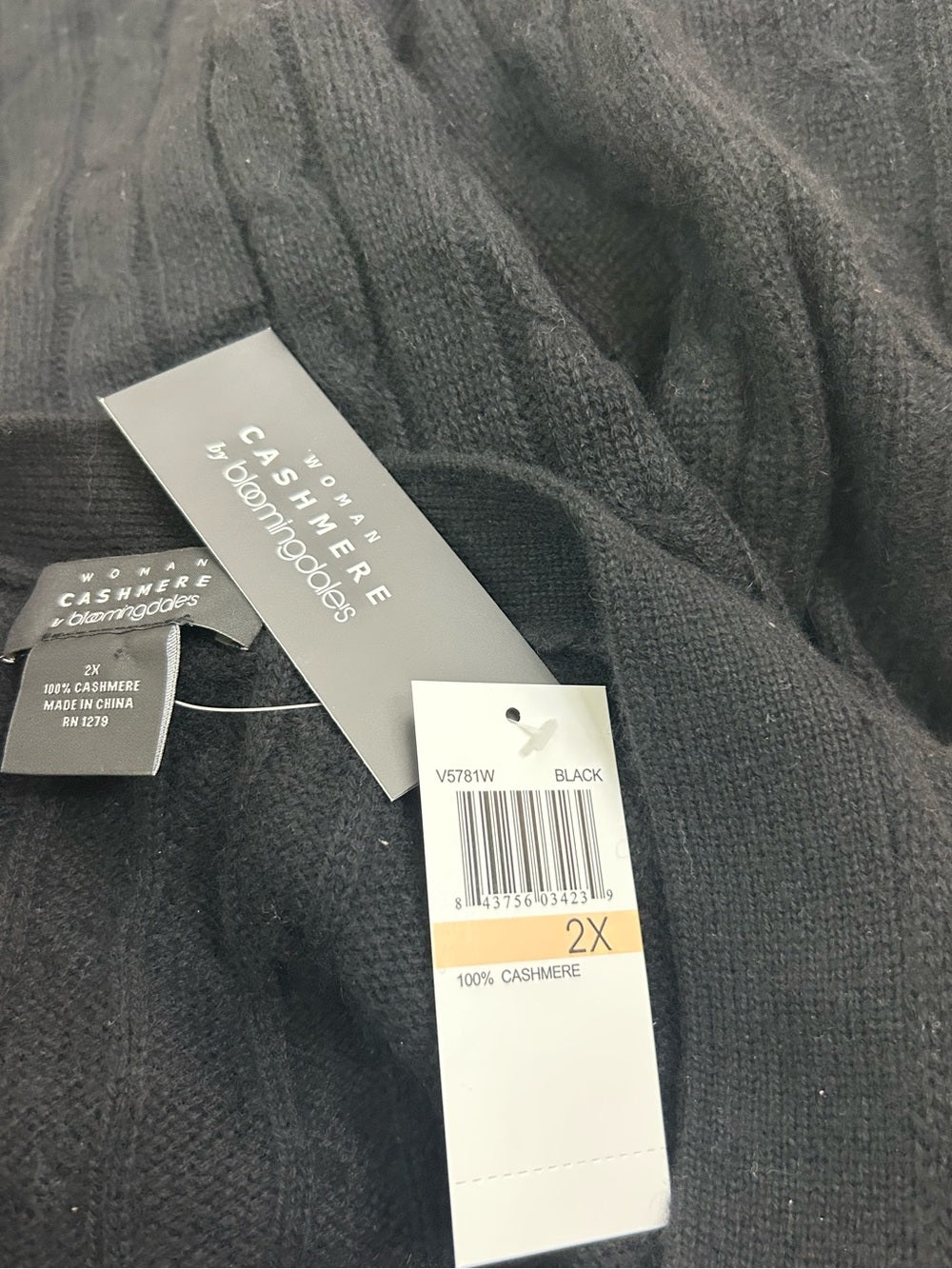 Bloomingdale's 100% Cashmere Black Cable Knit Button Down Cardigan Sweater