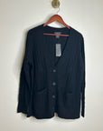 Bloomingdale's 100% Cashmere Black Cable Knit Button Down Cardigan Sweater