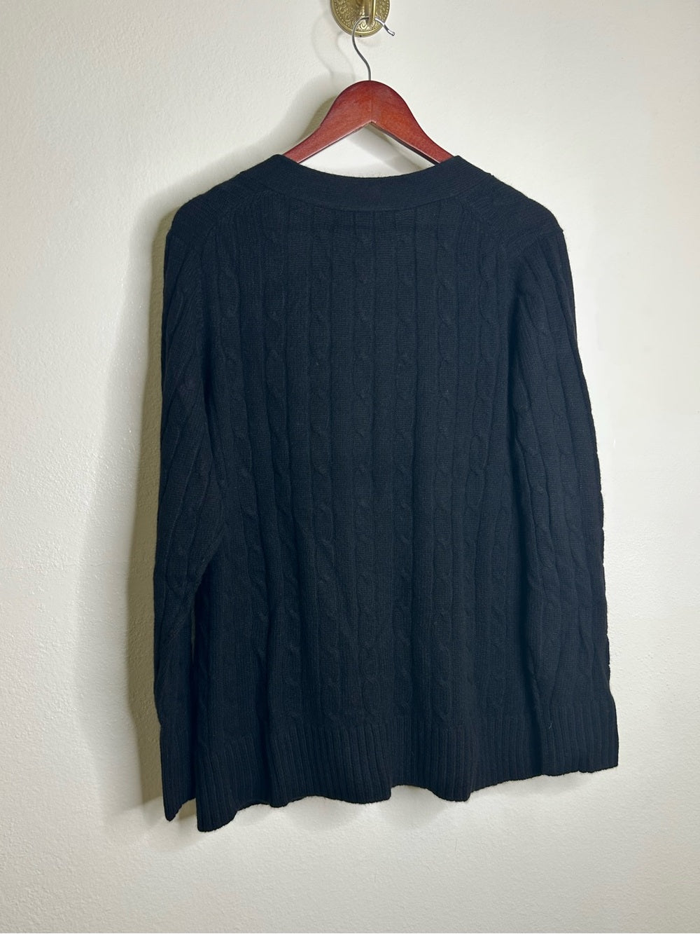 Bloomingdale's 100% Cashmere Black Cable Knit Button Down Cardigan Sweater