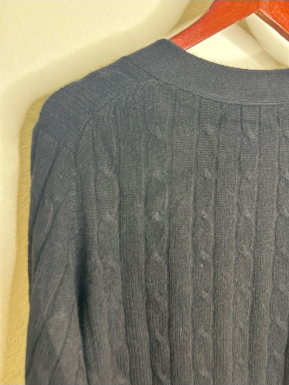 Bloomingdale's 100% Cashmere Black Cable Knit Button Down Cardigan Sweater