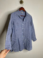Garnet Hill 100% Linen Blue Button Down Long Sleeve Tunic Top