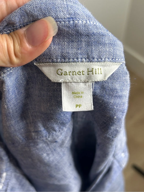 Garnet Hill 100% Linen Blue Button Down Long Sleeve Tunic Top