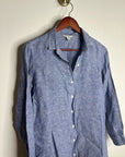 Garnet Hill 100% Linen Blue Button Down Long Sleeve Tunic Top