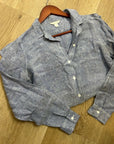 Garnet Hill 100% Linen Blue Button Down Long Sleeve Tunic Top